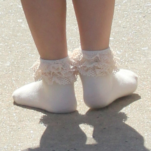 TAN RUFFLE MESH LACE ANKLET