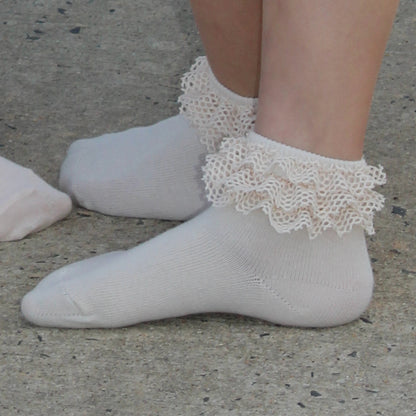 TAN RUFFLE MESH LACE ANKLET