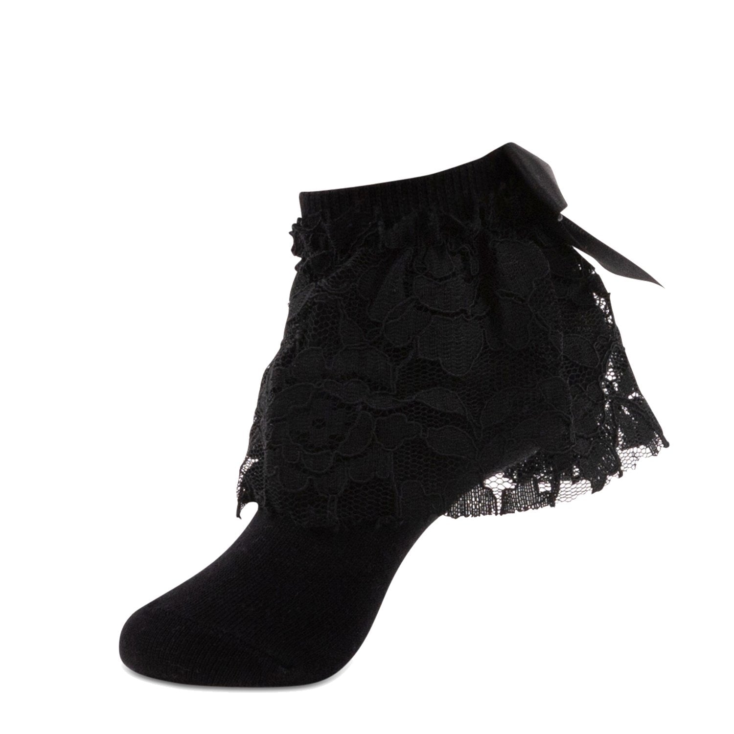 jrp sock girls black floral lace ruffle anklet sock