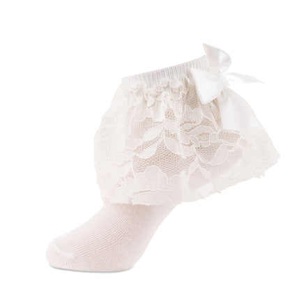 jrp sock girls ivory floral lace ruffle anklet sock