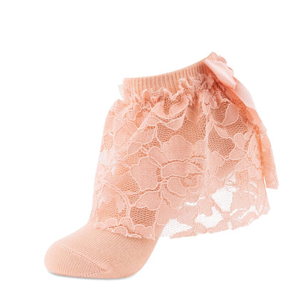 jrp sock girls pink floral lace ruffle anklet sock
