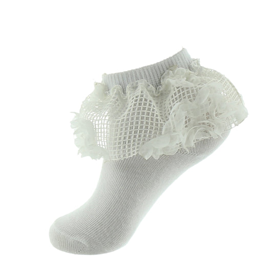 WHITE NET FLOWER LACE ANKLET