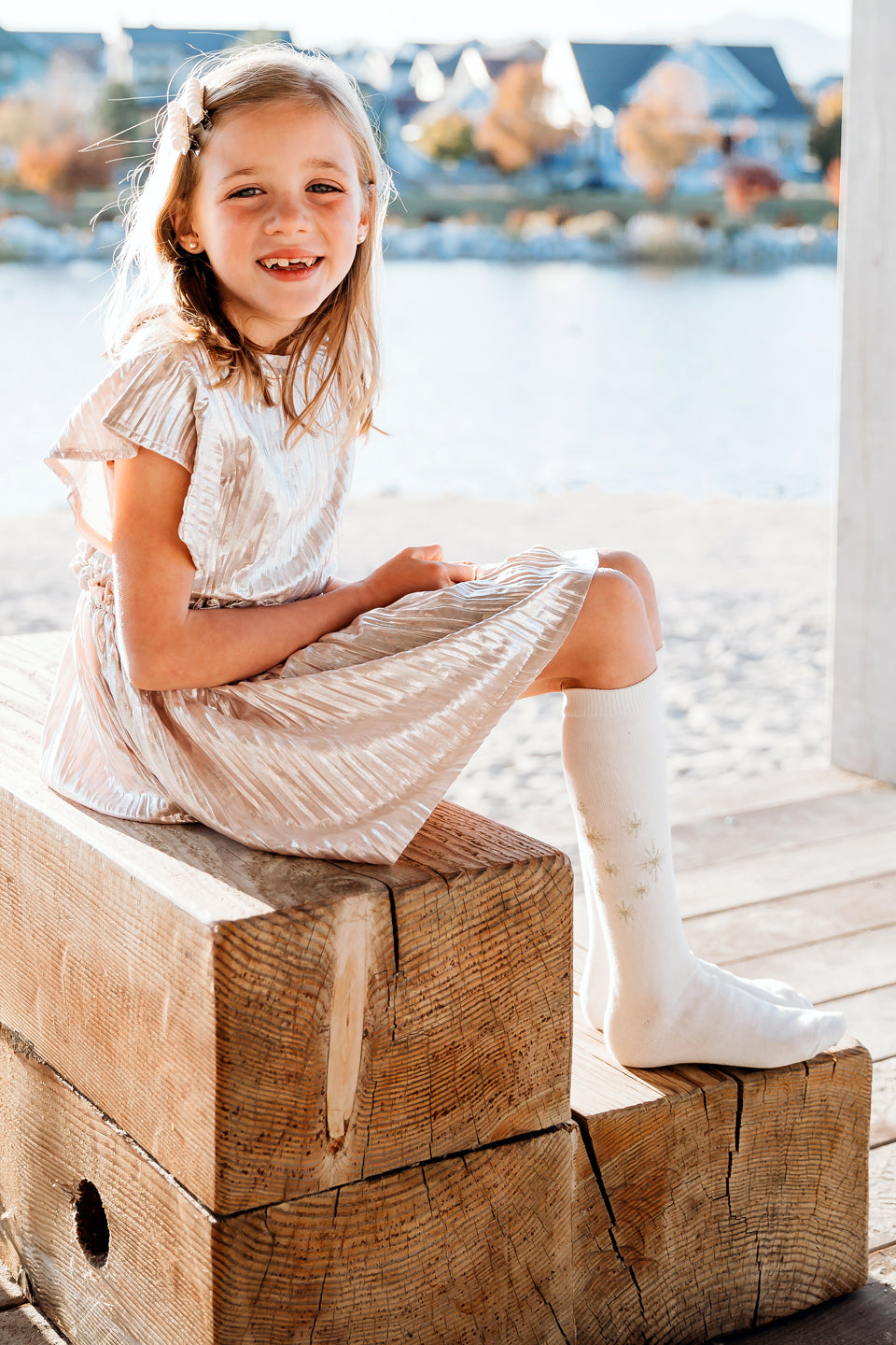 CREAM SPARKLE KNEE SOCK JRP GIRLS KNEE HIGH SOCKS JRP Socks